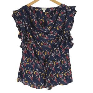 Anthropologie Salix Petal Blouse Odille Cowl Neck Ruffle Sleeve Peplum Silk M